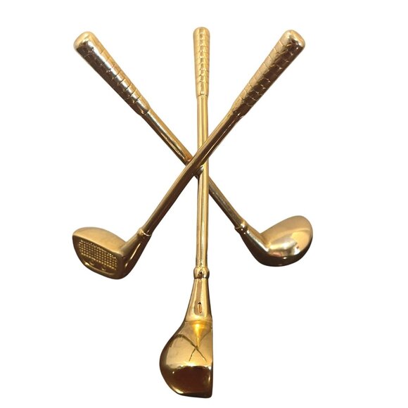Mini Gold-Plated Golf Club Crossed Desk Business Card holder or Ornament - 4" - - Picture 1 of 8